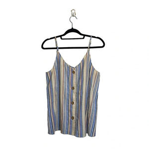 Entro Cream & Blue Striped Button Front V-neck Tank Top Large Women’s